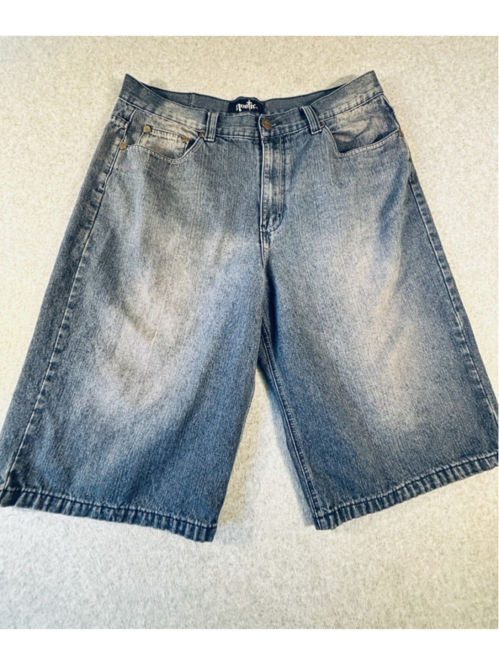 Y2K Nostic Denim Shorts Mens 38 Baggy Skate Hip Hop Long Jorts Blue